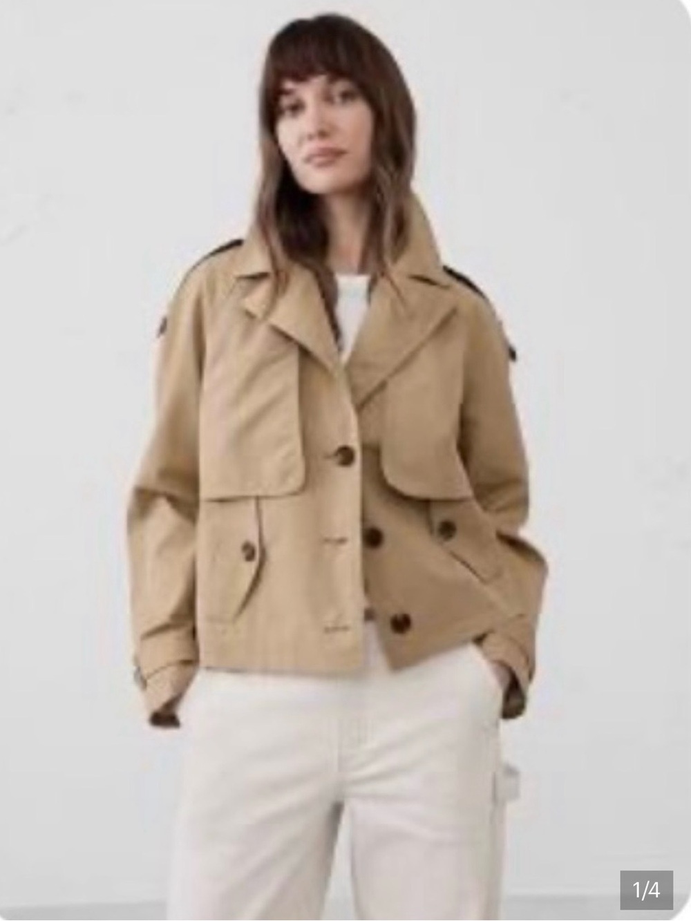 Banana Republic Cropped Tan Double-Breasted Trench Coat - Picture 5 of 11